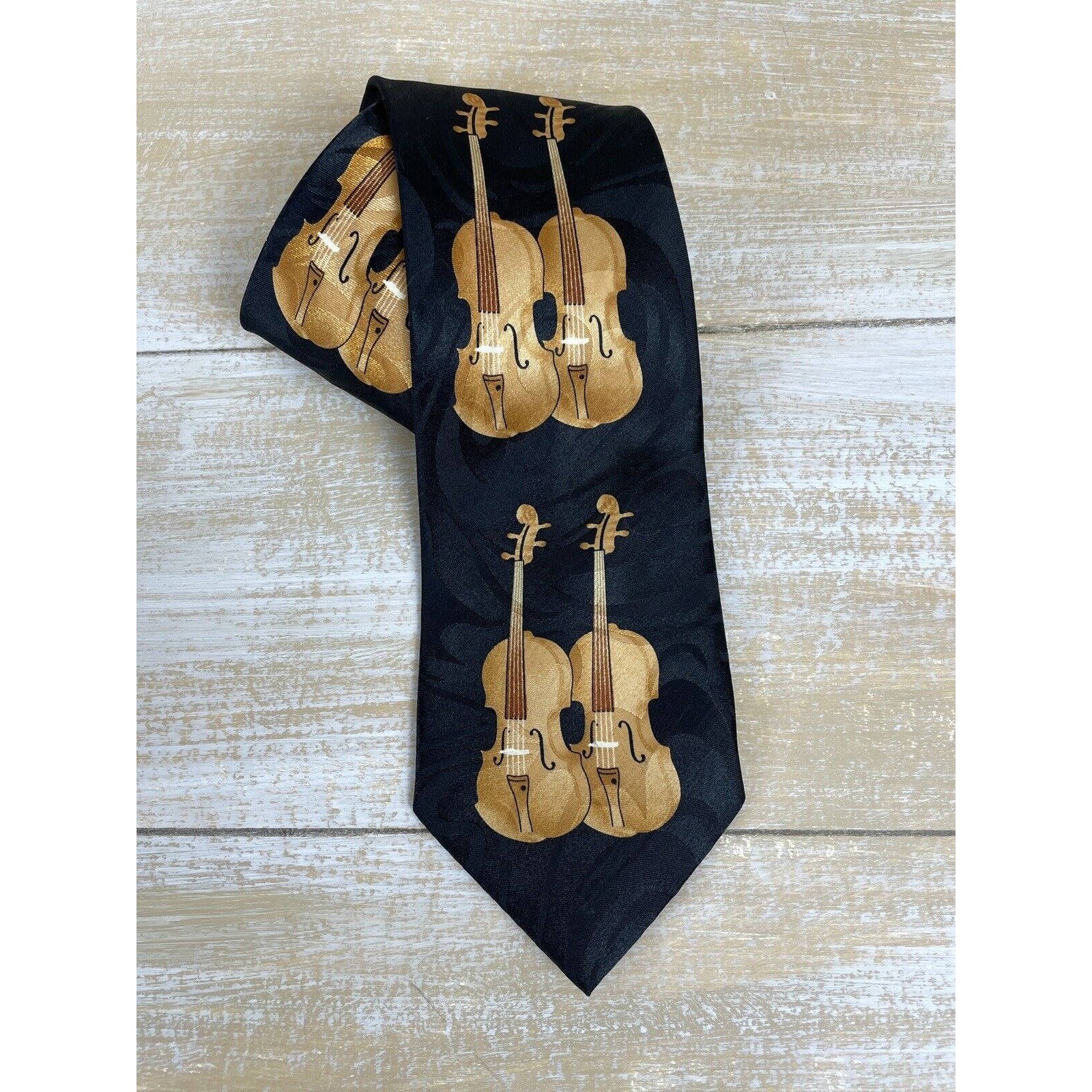 Fratello Men’s Neck Tie Cello Violin Base String Instruments Black & Brown